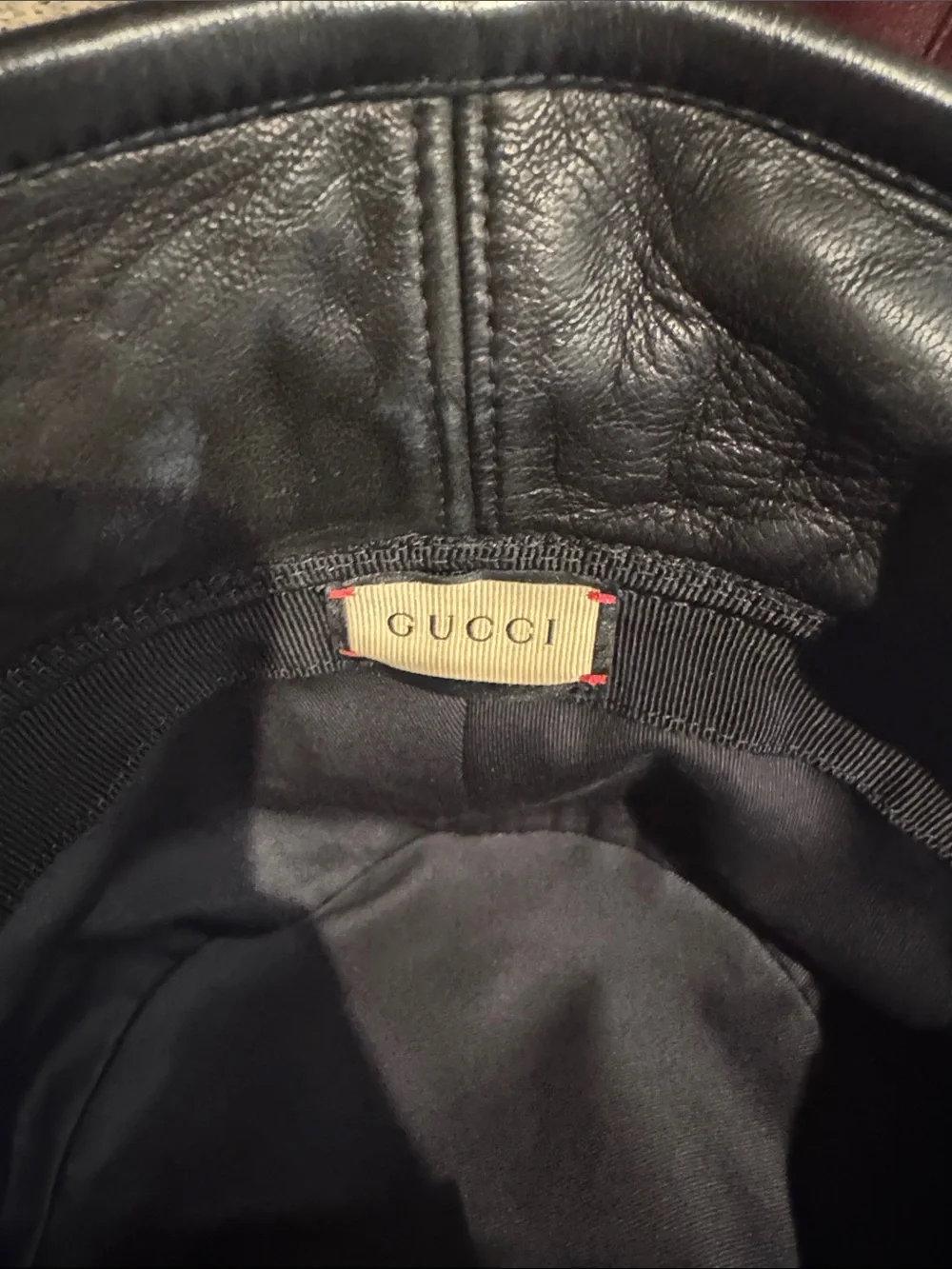 Gucci Black Leather Bucket Hat with Decorative crystal horsebit Buckle XL